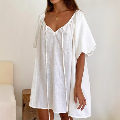 Robe d'intérieur blanche en coton avec col à nouer - image 1