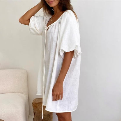 Robe d'intérieur blanche en coton avec col à nouer - image 2
