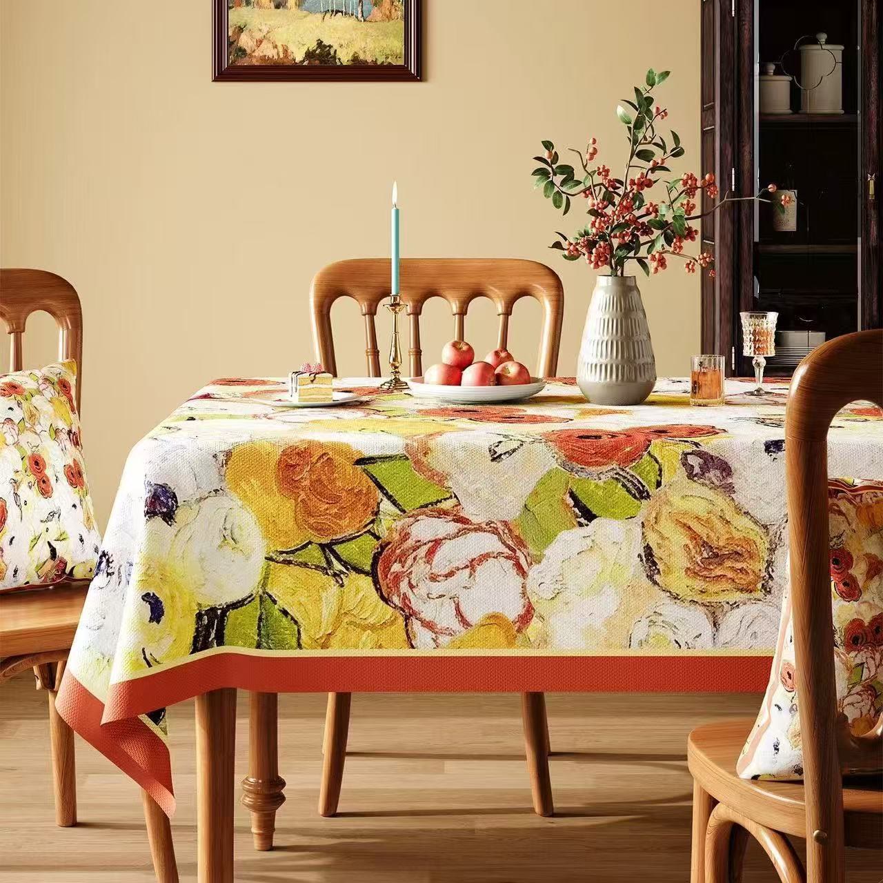 Nappe à motifs floraux imperméable Ownkoti, peinte à l'huile - Multicolore - Carré - 55" × 55" - image 0