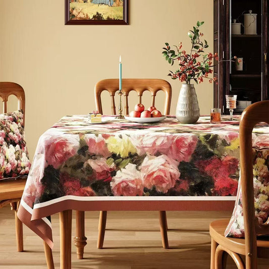 Nappe à motif floral de roses, peinture à l'huile vintage Ownkoti - Multicolore - Carré - 55" × 55" - image 0