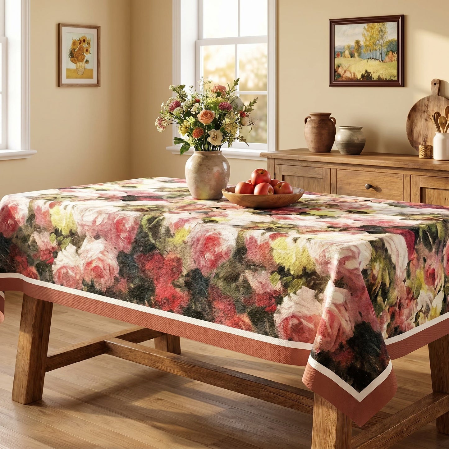 Nappe à motif floral de roses, peinture à l'huile vintage Ownkoti - image 1
