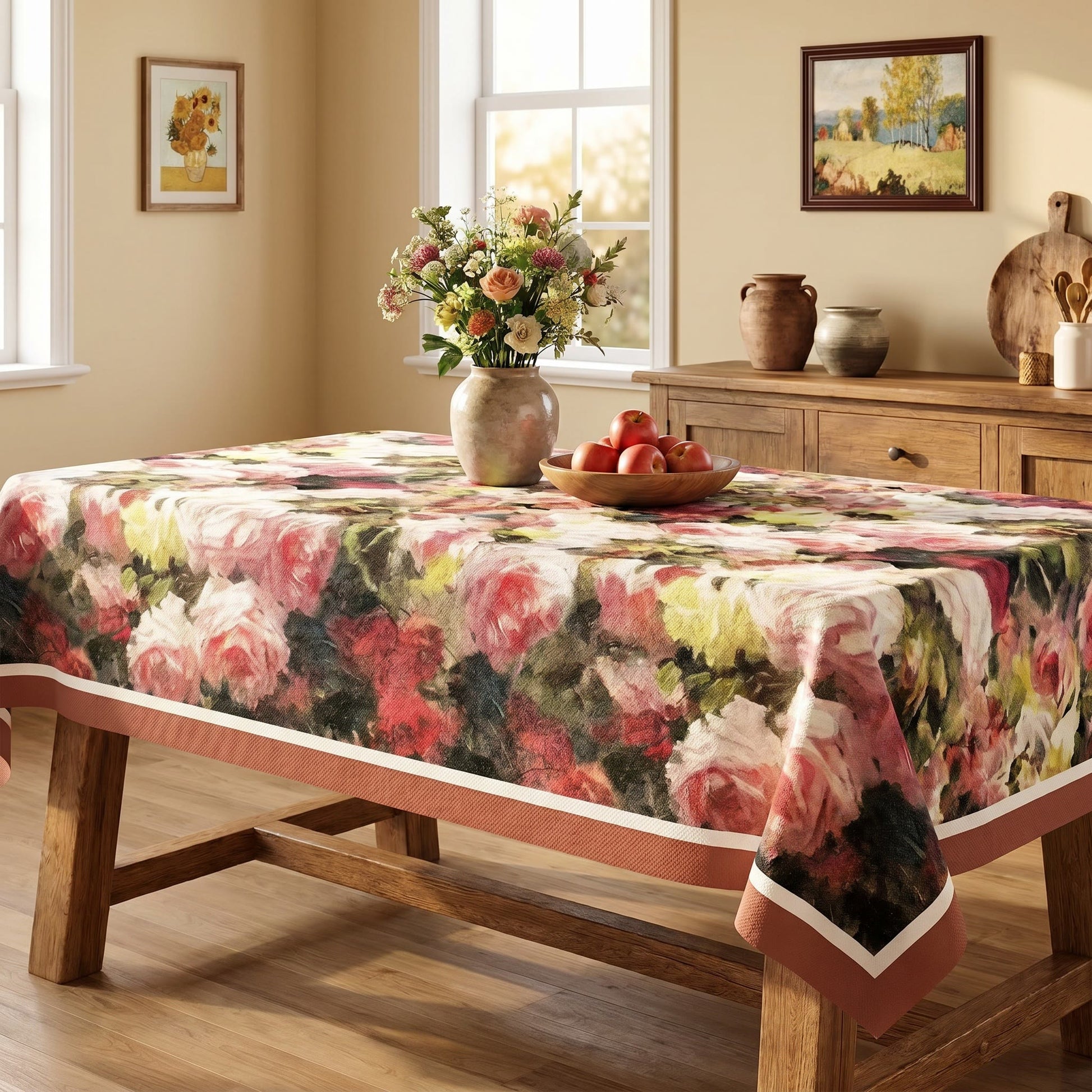 Nappe à motif floral de roses, peinture à l'huile vintage Ownkoti - image 1