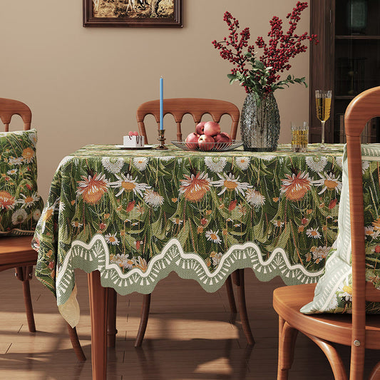 Nappe Ownkoti Woodland à motifs de fleurs sauvages et de marguerites - Vert - Rectangle - 55" × 86" - image 0