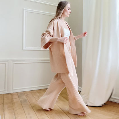 Pyjama kimono en gaze de coton unie - Vin pétillant - XL - image 8