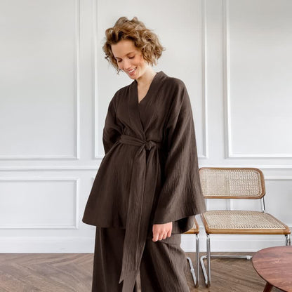 Pyjama kimono en gaze de coton unie - image 18