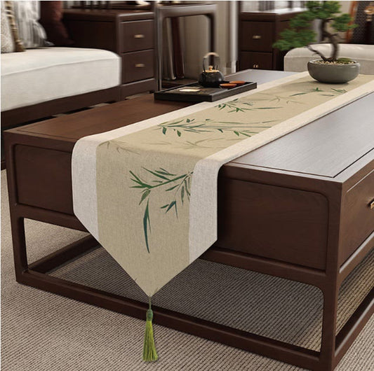 Chemin de table en bambou à l'encre orientale Ownkoti - Brun - 12" × 102" - image 0