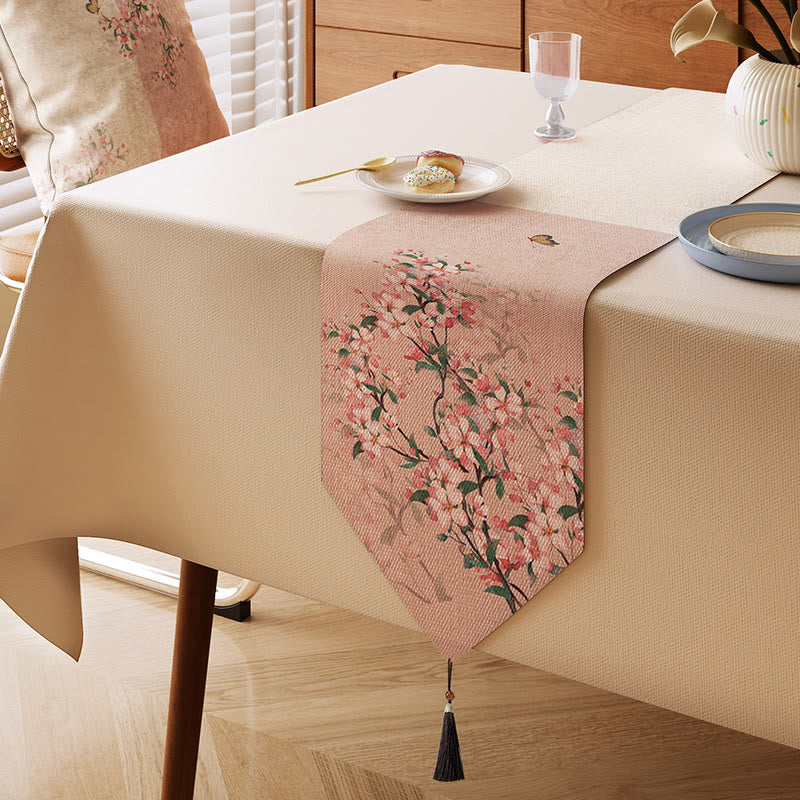 Chemin de table Ownkoti à motif de fleurs de pommier, style pictural - Rose - 13" × 87" - image 0