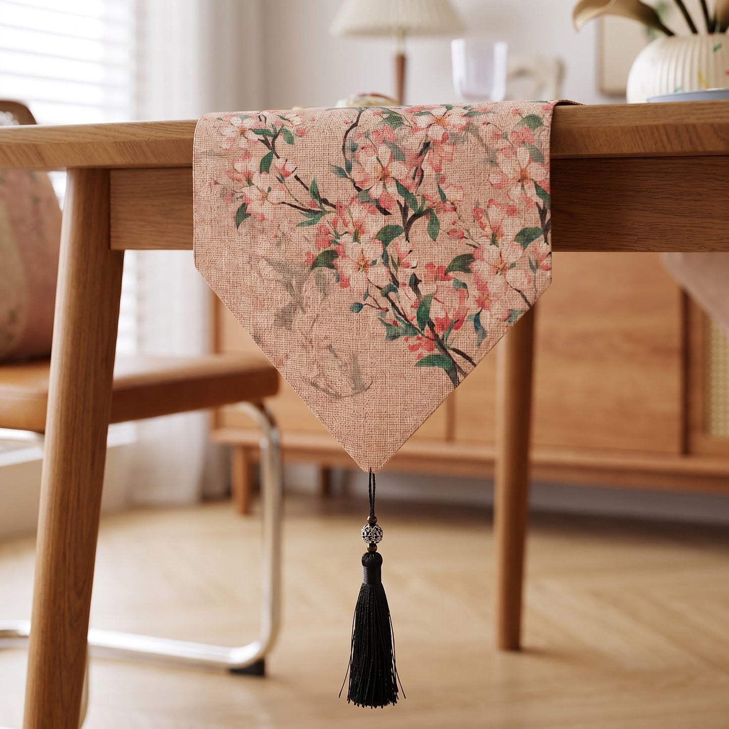 Chemin de table Ownkoti à motif de fleurs de pommier, style pictural - image 3