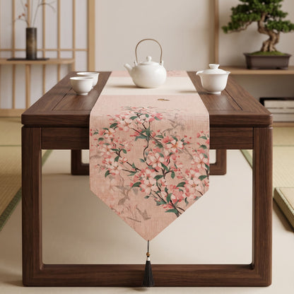 Chemin de table Ownkoti à motif de fleurs de pommier, style pictural - image 1