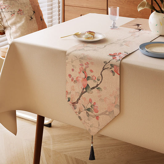 Chemin de table Ownkoti à motif de pommiers sauvages, d'oiseaux et de fleurs - Beige - 13" × 87" - image 0