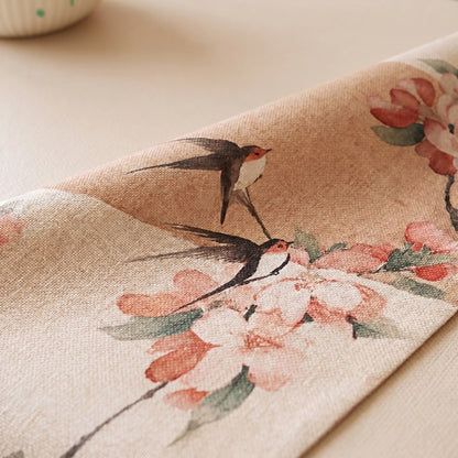 Chemin de table Ownkoti à motif de pommiers sauvages, d'oiseaux et de fleurs - image 3