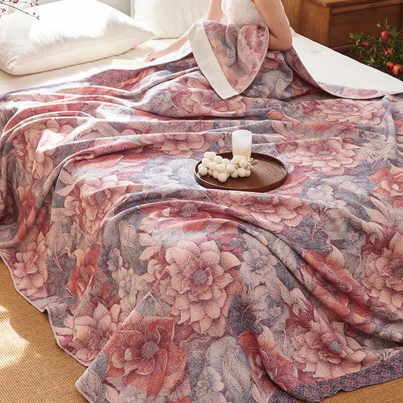 Couverture matelassée en coton rose luxueux à motif floral - image 4