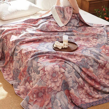 Couverture matelassée en coton rose luxueux à motif floral - image 4