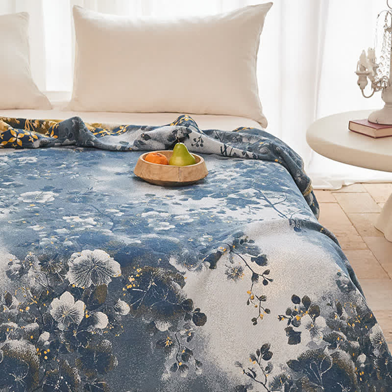 courtepointe en mousseline de coton à motifs floraux aquarelle bleue - image 5