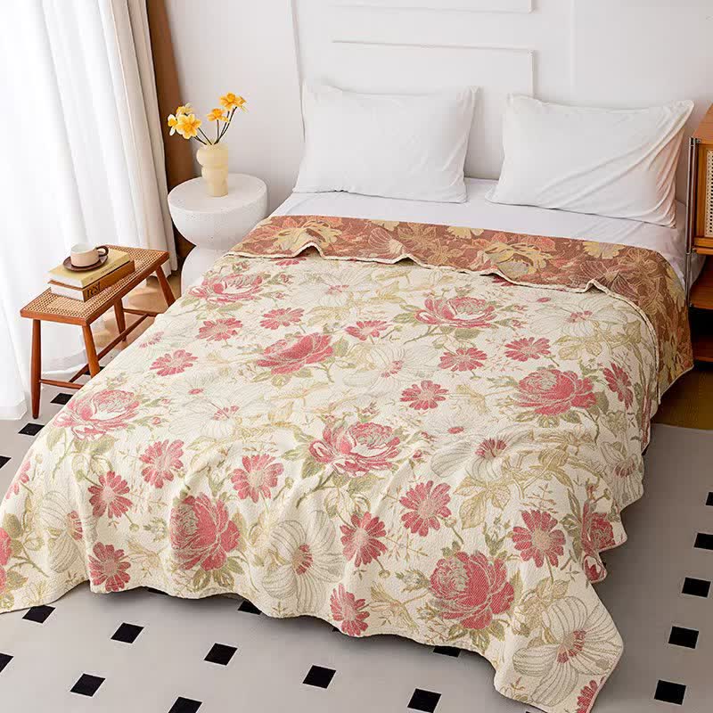 courtepointe en mousseline de coton à fleurs rose pâle - 200 cm x 230 cm - image 1
