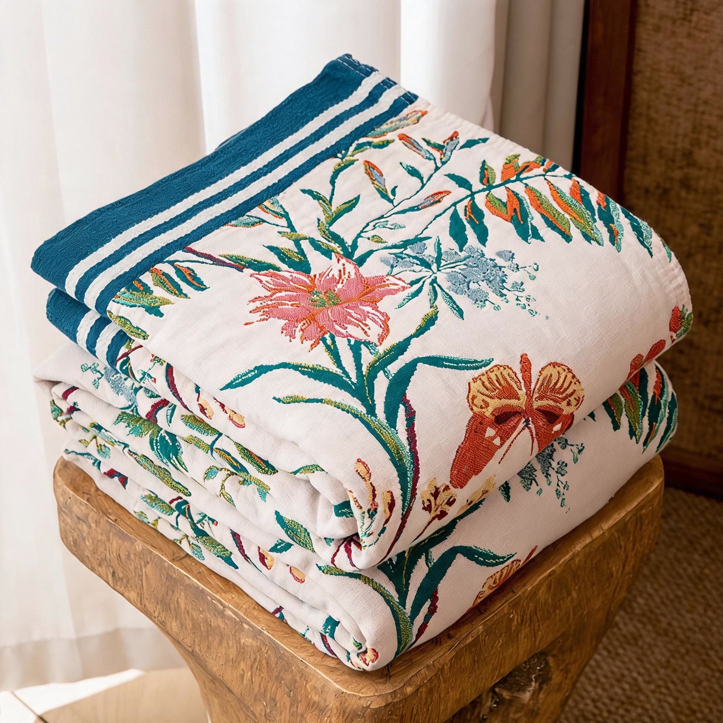 Couette réversible en gaze à motif floral vintage Ownkoti - image 3