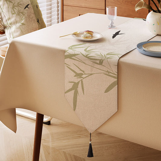 Chemin de table Ownkoti Bamboo & Swallow Ink Wash - Beige - 13" × 87" - image 0