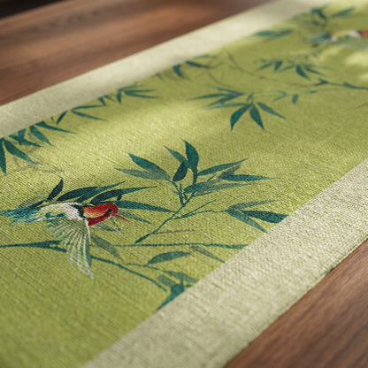 Chemin de table Ownkoti vert bambou et oiseaux - image 4