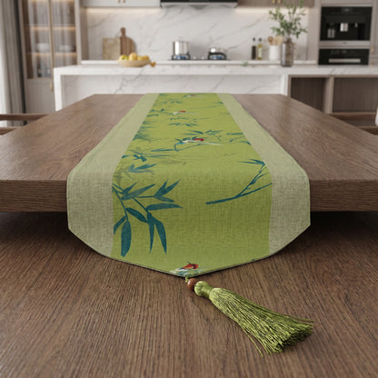 Chemin de table Ownkoti vert bambou et oiseaux - image 2