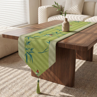 Chemin de table Ownkoti vert bambou et oiseaux - image 1