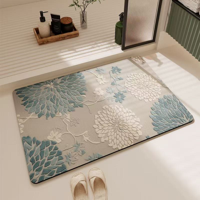 Tapis de bain antidérapant Ownkoti bleu vintage à motif floral - 23" × 35" - image 0