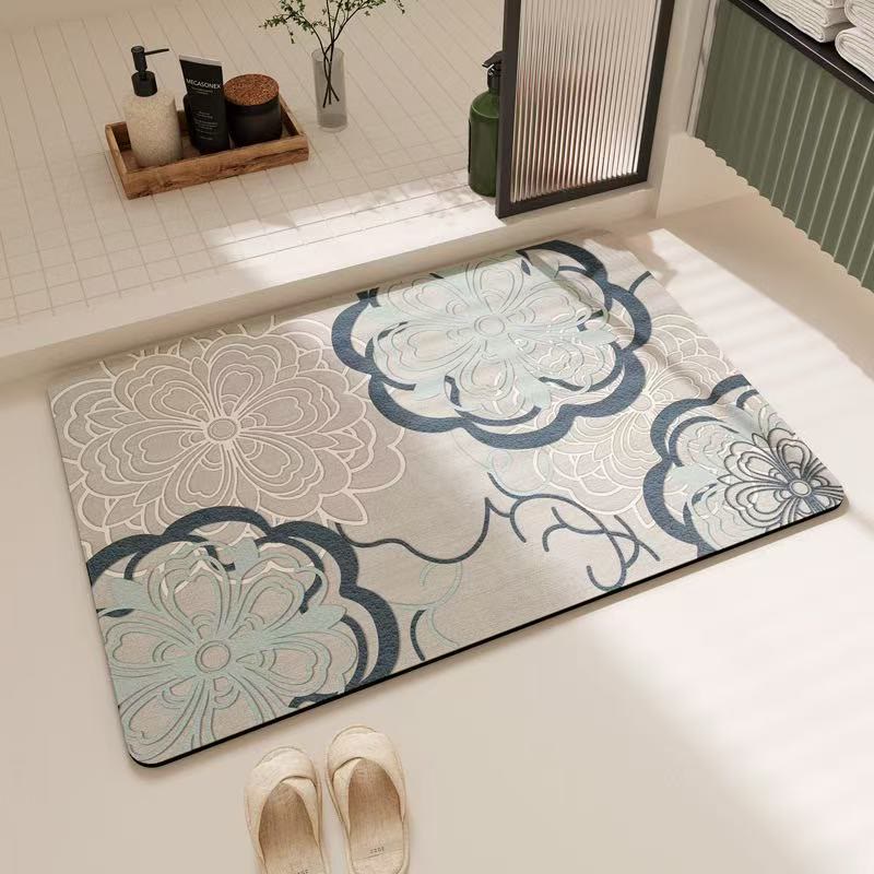 Tapis de bain Ownkoti bleu clair à motif floral filigrané - 23" × 35" - image 0
