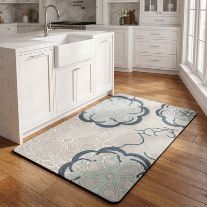 Tapis de bain Ownkoti bleu clair à motif floral filigrané - image 2