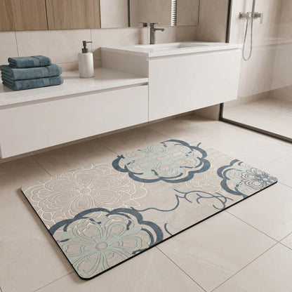 Tapis de bain Ownkoti bleu clair à motif floral filigrané - image 3