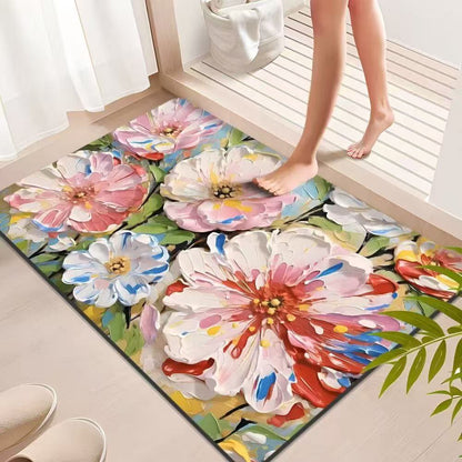 Tapis de salle de bain à motifs floraux peints à l'huile avec des couleurs vibrantes d'Ownkoti - 31" × 47" - image 0