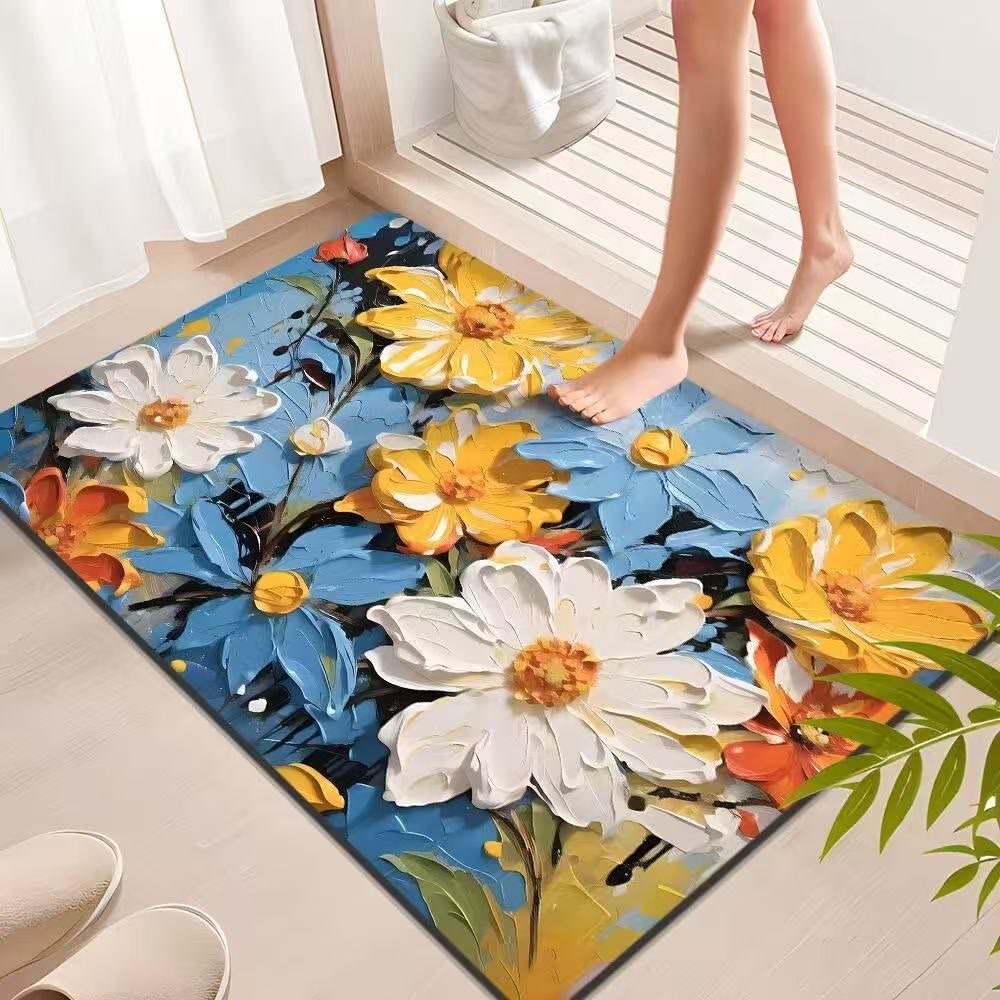 Tapis de salle de bain Ownkoti à motif floral impressionniste vibrant - 31" × 47" - image 0