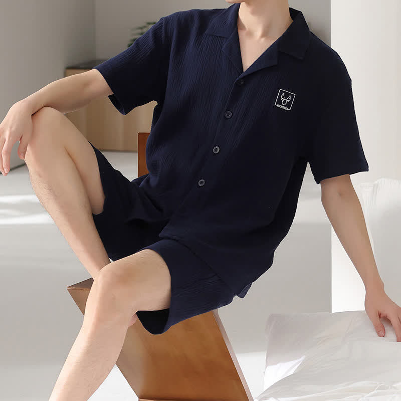 Ensemble de vêtements d'intérieur unisexes en gaze de coton Ownkoti - bleu marine - 4XL - image 0