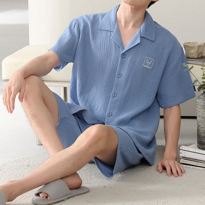 Ensemble de vêtements d'intérieur unisexes en gaze de coton Ownkoti - Bleu - 4XL - image 8