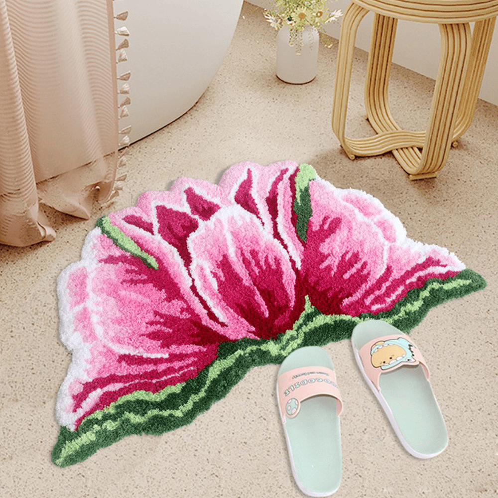 Tapis de bain en peluche Ownkoti rose et rouge en forme de tulipe - 18" × 31" - Rose - image 0