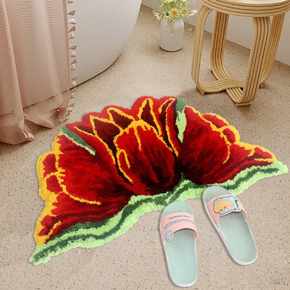 Tapis de bain en peluche Ownkoti rose et rouge en forme de tulipe - 18" × 31" - Rouge - image 2