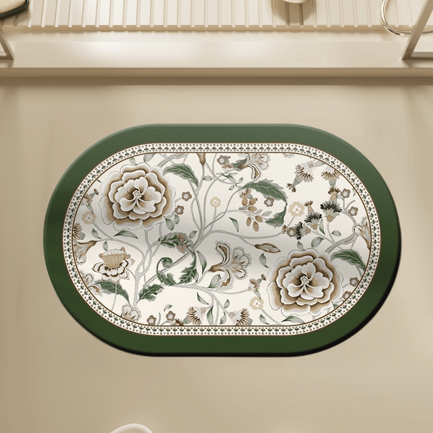 Tapis de salle de bain ovale vintage à motif botanique et floral Ownkoti - 23" × 35" - image 0