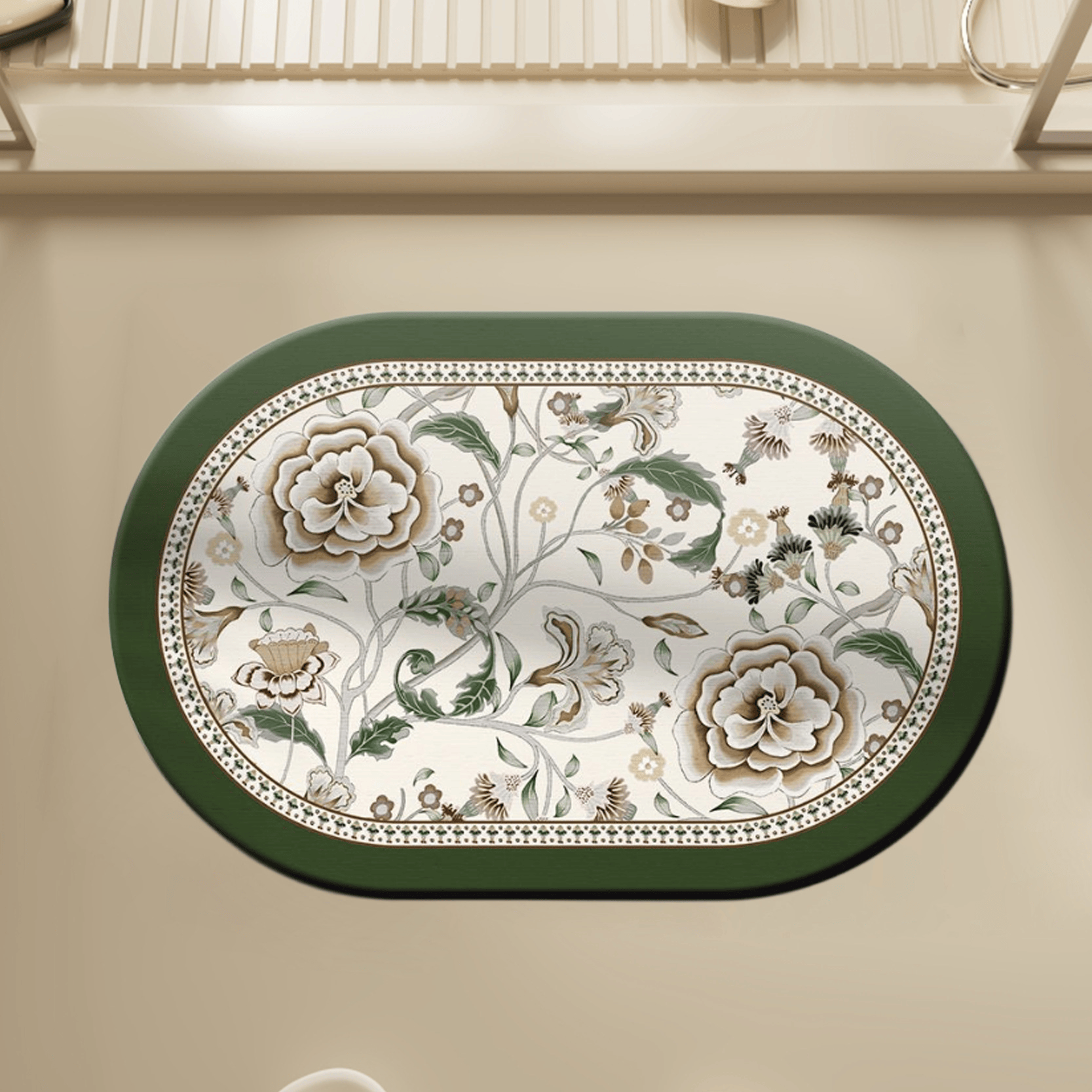 Tapis de salle de bain ovale vintage à motif botanique et floral Ownkoti - 23" × 35" - image 0