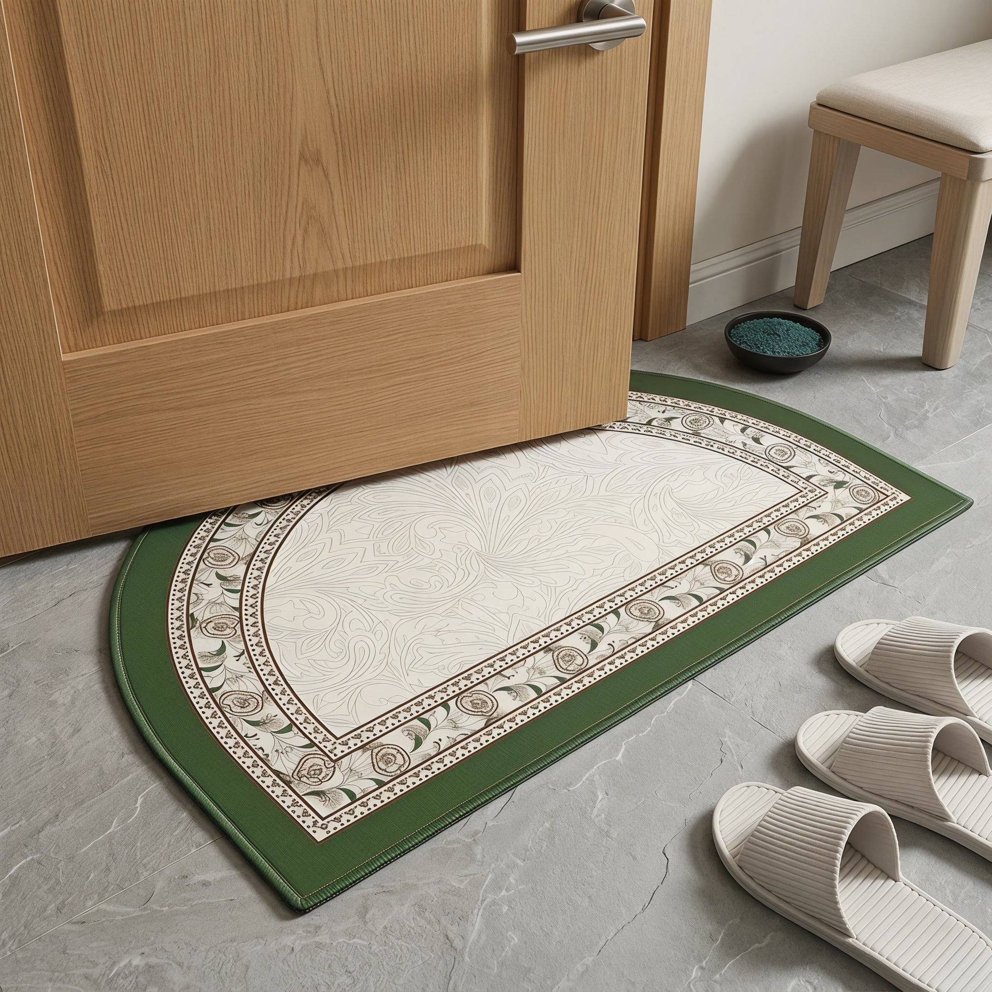 Tapis de salle de bain Ownkoti demi-lune à bordure florale vintage - image 3
