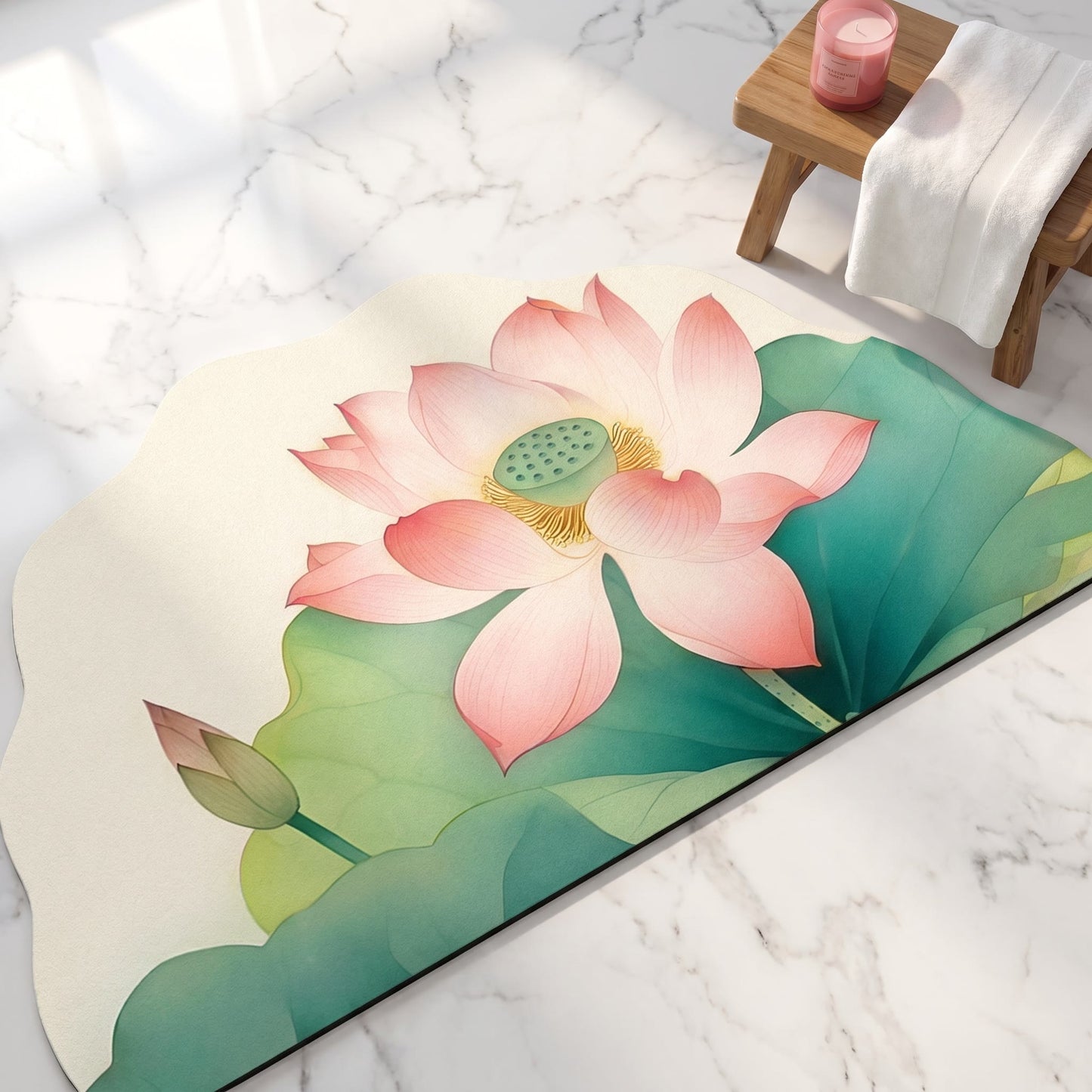 Tapis de bain à motif floral de lotus oriental Ownkoti - image 1