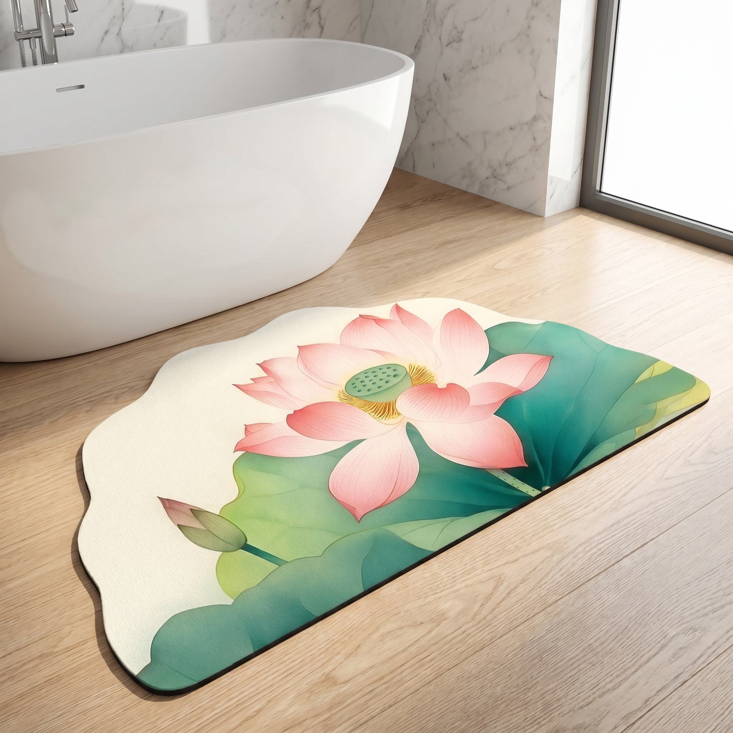 Tapis de bain à motif floral de lotus oriental Ownkoti - image 3