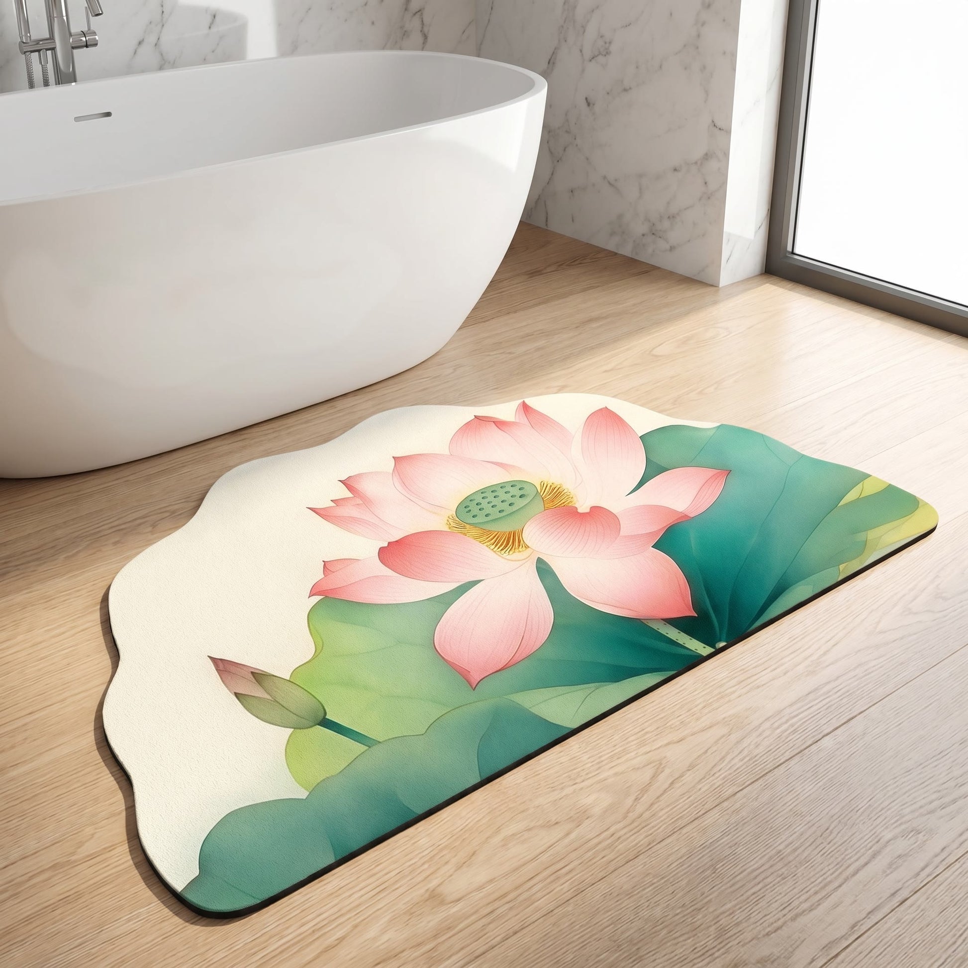 Tapis de bain à motif floral de lotus oriental Ownkoti - image 3
