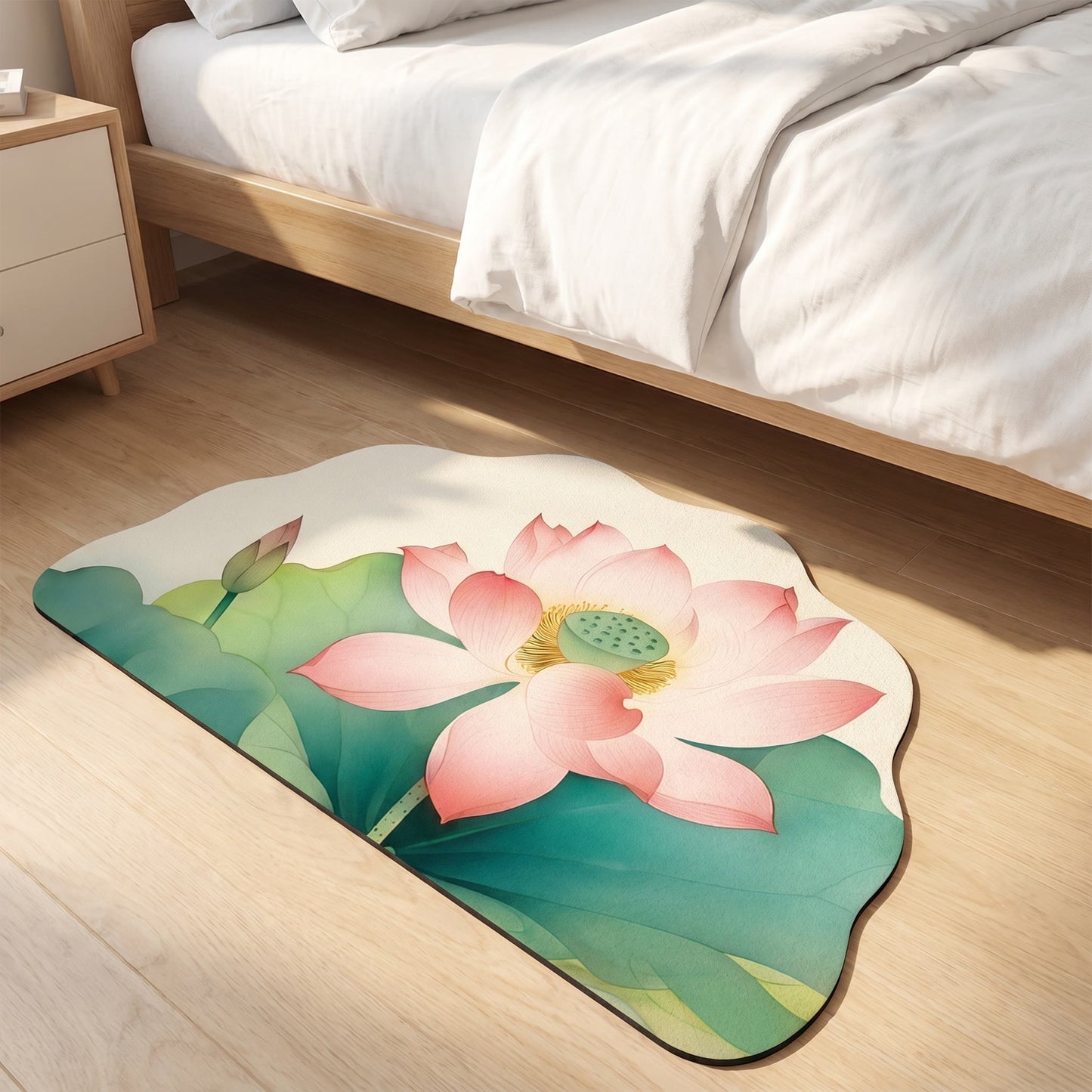 Tapis de bain à motif floral de lotus oriental Ownkoti - image 2