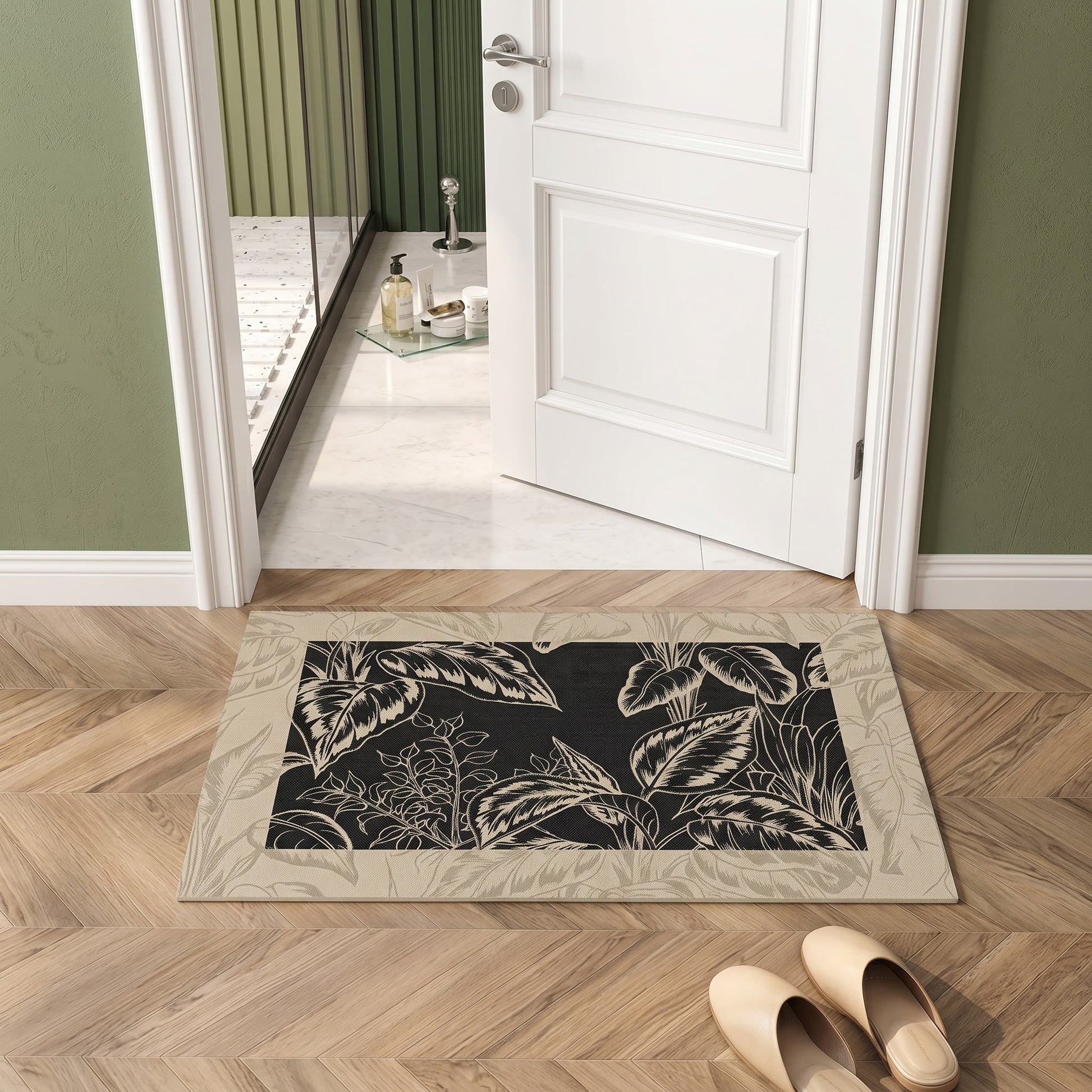 Tapis de salle de bain vintage à feuilles tropicales Ownkoti - image 1
