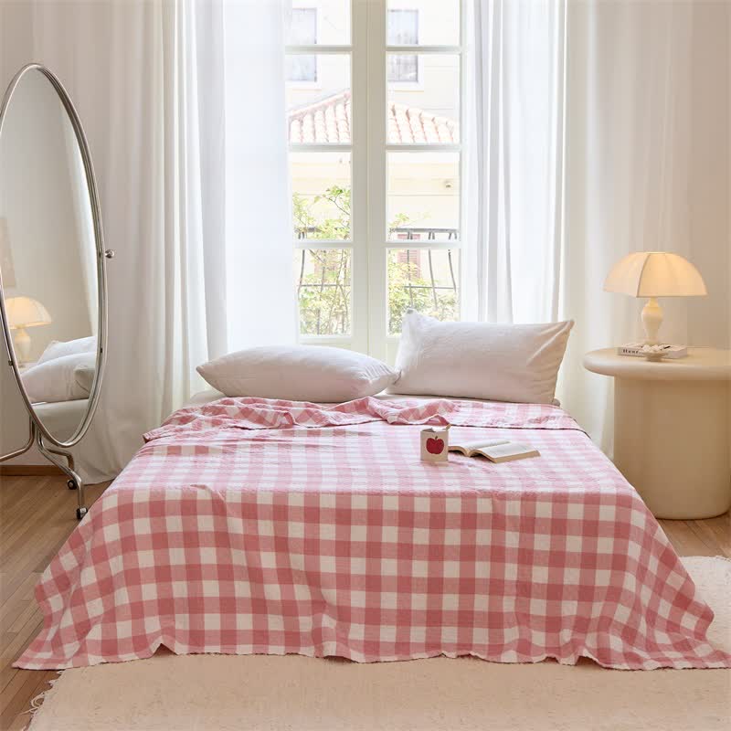 Couette en gaze de coton à carreaux classiques Ownkoti - Rose - Reine - image 6