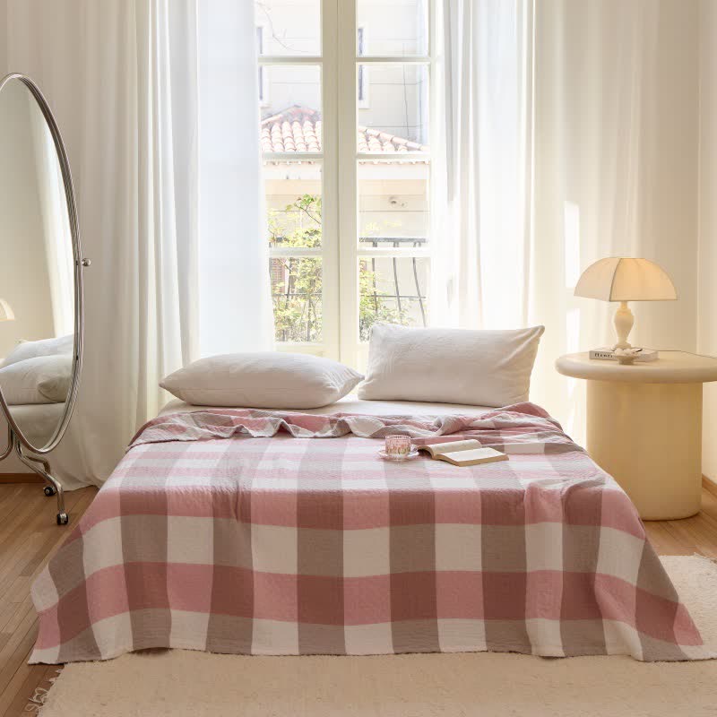 Couette en gaze de coton à carreaux multicolores Ownkoti - Rose - Reine - image 5