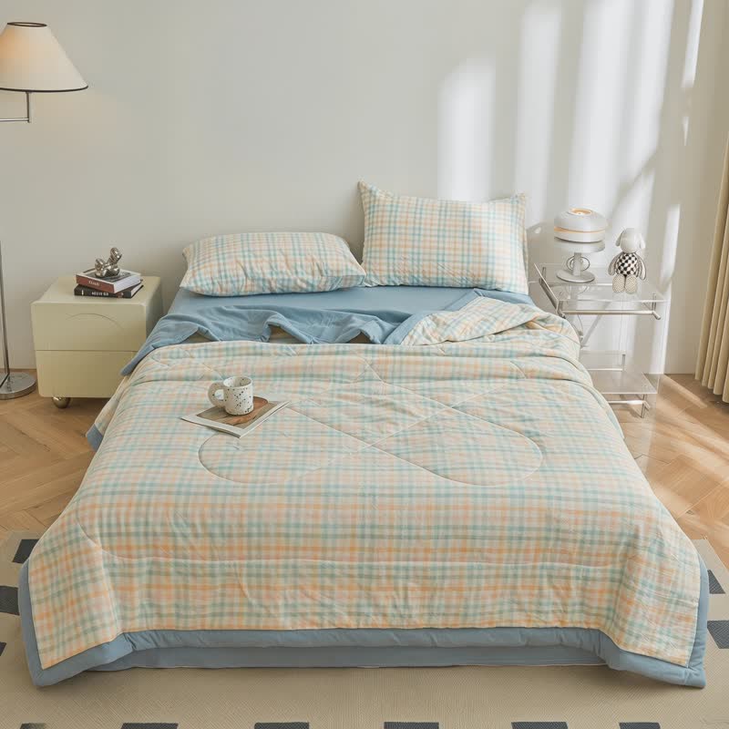 Couette en gaze de coton à carreaux pastel Ownkoti - Multicolore - Roi - image 0