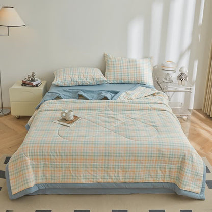 Couette en gaze de coton à carreaux pastel Ownkoti - Multicolore - Roi - image 0