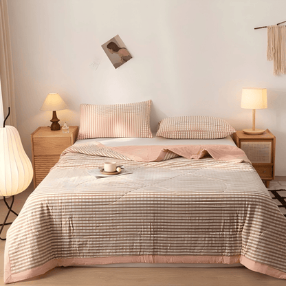 Couette en gaze de coton à carreaux vichy classique Ownkoti - Rose - Roi - image 6