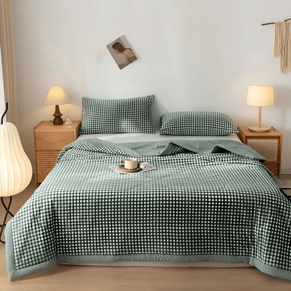 Couette en gaze de coton à carreaux vichy classique Ownkoti - Vert - Roi - image 7