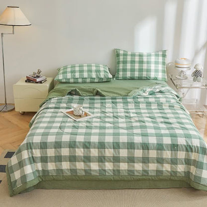 Couette en gaze de coton à carreaux vichy neutres Ownkoti - Vert - Roi - image 0