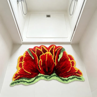 Tapis de bain en peluche Ownkoti rose et rouge en forme de tulipe - image 3